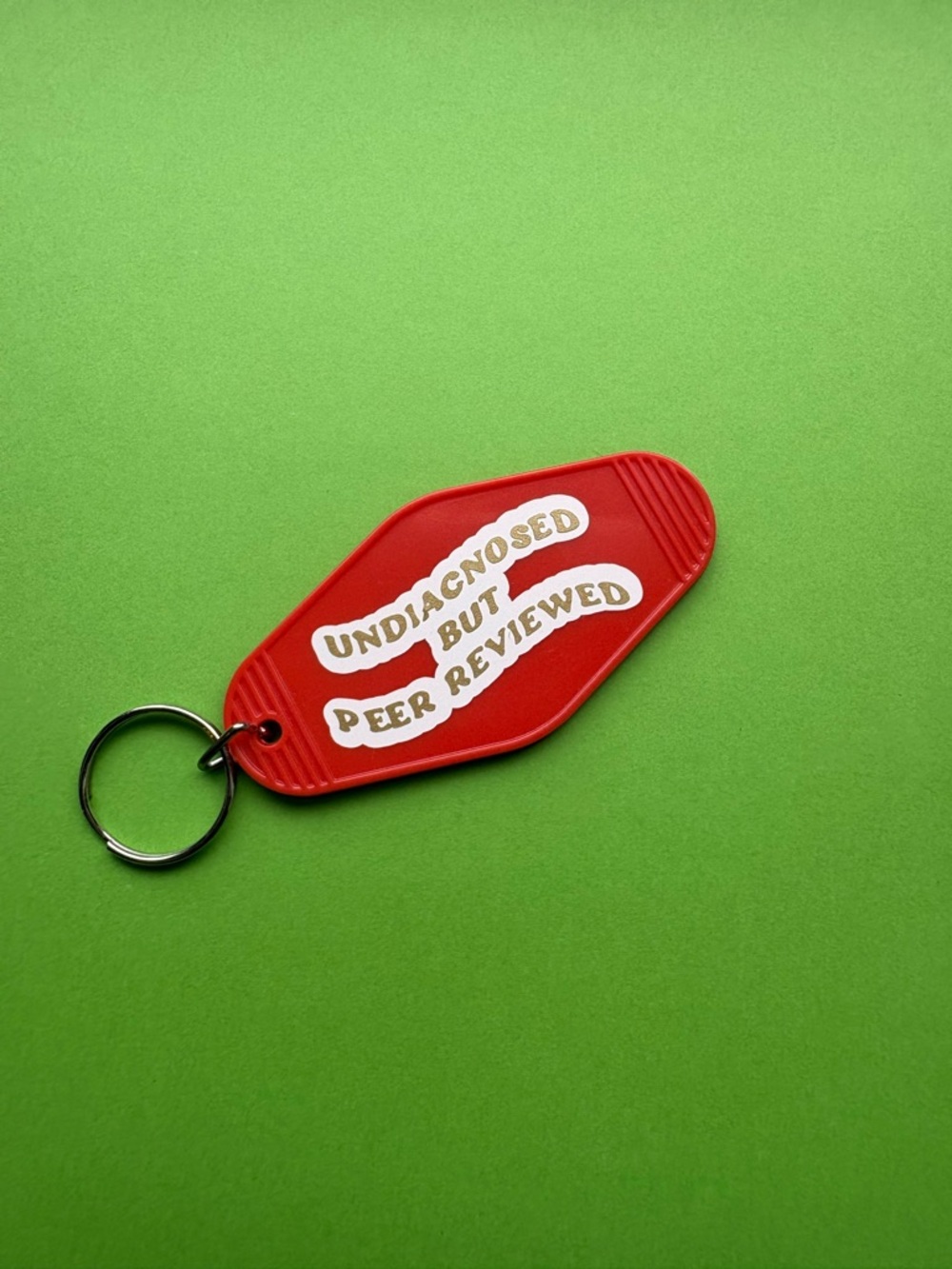 Hand made Red 'Undiagnosed But Peer Reviewed' Keychain